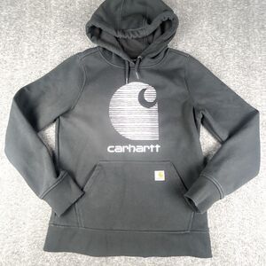 Carhartt Rain Defender Hoodie Womens Sz XS (0-2) Black Fleece Lined Outdoors